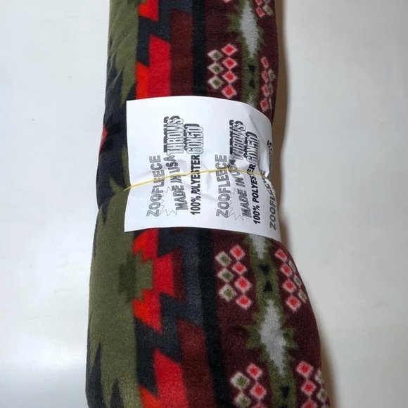 Zoofleece Green Red Southwestern Native American Indian Aztec Blanket 50 x 60” - Picture 3 of 3